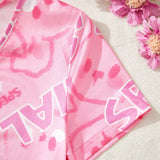 Enterizo pijama estampado rosa con botones para mujer