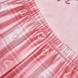 Conjunto de ropa de dormir informal para mujeres con estampado de leopardo rosa y patron de corazon, camiConjuntoa de manga corta y pantalones cortos
