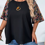 CURVE+ Camisa redonda de verano de manga larga estilo raglan para mujeres de a grande