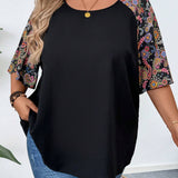 CURVE+ Camisa redonda de verano de manga larga estilo raglan para mujeres de a grande