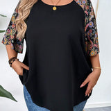 CURVE+ Camisa redonda de verano de manga larga estilo raglan para mujeres de a grande