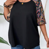 CURVE+ Camisa redonda de verano de manga larga estilo raglan para mujeres de a grande