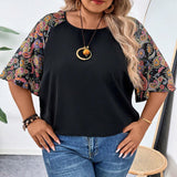 CURVE+ Camisa redonda de verano de manga larga estilo raglan para mujeres de a grande