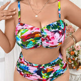 Swim Curve Conjunto de trajes de bano de talla grande con estampado aleatorio para la playa de verano