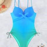 Swim Traje de bano de una pieza con degradado de color para playa de verano con cordon en ambos lados