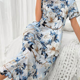 Vestido de dormir largo estilo camiConjuntoa con estampado floral