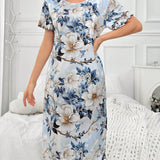 Vestido de dormir largo estilo camiConjuntoa con estampado floral