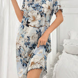 Vestido de dormir largo estilo camiConjuntoa con estampado floral