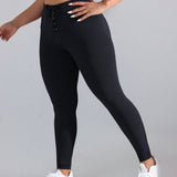 Pantalones de yoga de talle alto para mujeres de talla grande con cordon y cintura delantera, control del abdomen y levantamiento de gluteos