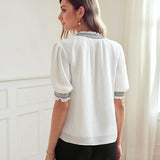 Classy BLUSA CON FRUNCIDO, DEES DE VOLANTES, MANGA ABULLONADA Y LAZO EN EL CUELLO