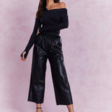 MISSGUIDED Top de moda femenina con cuello de linea irregular solido de manga larga y ajuste delgado