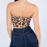 SXY Blusa sin tirantes de estampado de leopardo de moda veraniega para mujer