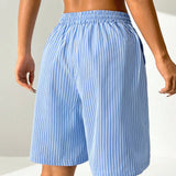 EZwear Pantalones cortos anchos de pierna ancha, con rayas estampadas sueltas y cintura elastica