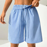 EZwear Pantalones cortos anchos de pierna ancha, con rayas estampadas sueltas y cintura elastica