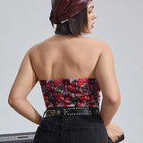 Elvis Presley   Crop top bustier estilo retro de a grande con impresion de retrato en vinilo sey, ribete de contraste para verano