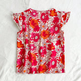 Blusa de manga corta con estampado floral para vacaciones de verano de mujer con cuello en V enado y mangas con solapa