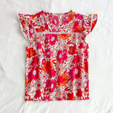 Blusa de manga corta con estampado floral para vacaciones de verano de mujer con cuello en V enado y mangas con solapa