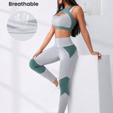 Sport Lifespree 2 piezas Conjunto de gimnasio traje de yoga fitness suave Top con abertura de dos colores con leggings de cintura ancha