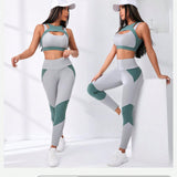 Sport Lifespree 2 piezas Conjunto de gimnasio traje de yoga fitness suave Top con abertura de dos colores con leggings de cintura ancha