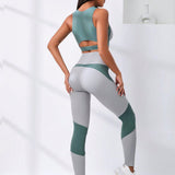 Sport Lifespree 2 piezas Conjunto de gimnasio traje de yoga fitness suave Top con abertura de dos colores con leggings de cintura ancha