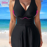 DD+ Conjunto de 2 piezas Tankini de unicolor para mujer para verano en la playa