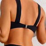 Swim Top de bikini negro con volantes para playa en verano