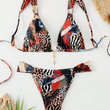 Conjunto de bikini sexy con estampado de leopardo para mujer, ideal para verano en la playa, estampado al azar