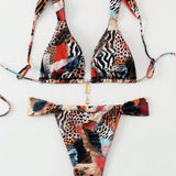 Conjunto de bikini sexy con estampado de leopardo para mujer, ideal para verano en la playa, estampado al azar