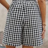 EMERY ROSE Shorts de mujer con estampado de cuadros y cordon ajustable con bolsillos, ideal para uso casual en verano