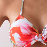 Swim Vcay Bikini halter sexy con estampado floral y lazo frontal para mujer para vacaciones en la playa