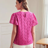 Classy Blusa de mangas murcielago solida con encaje de guipur en el borde