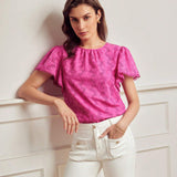 Classy Blusa de mangas murcielago solida con encaje de guipur en el borde