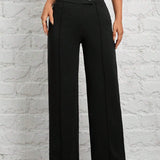 PETITE Pantalones de pierna ancha negros con costura de cintura superpuesta para la primavera/verano