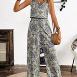 VCAY Conjunto de top y pantalones de mujer con estampado floral retorcido