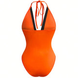 SXY Body de verano para mujer con cuello halter de bloque de color y espalda descubierta