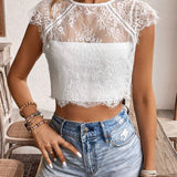 Frenchy Blusa de encaje blanco para mujer de verano