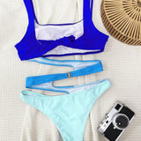 Swim Traje de bano Monokini con recorte de color contrastante para playa en verano