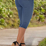 Jeans casuales ajustados estilo Capri con botones para mujer