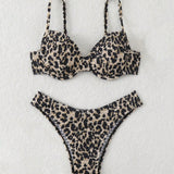 Conjunto de bikini con estampado de leopardo sexy para mujer, con relleno push-up, para playa en verano, impresion aleatoria