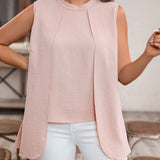 Camisa casual sin mangas de cuello redondo y unicolor para mujeres de a grande, verano