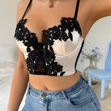 Camisola corta de encaje con contraste para mujer, Brasier sexy tipo bralette