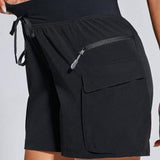 Shorts de trabajo para mujeres con cintura elastica, cierre de cremallera y cordon, y varios bolsillos
