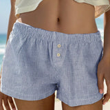 EZwear Shorts a rayas para vacaciones en la playa con botones para mujer