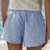 EZwear Shorts a rayas para vacaciones en la playa con botones para mujer