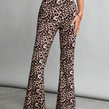 Tall Pantalones acampanados de punto con estampado de leopardo para mujer