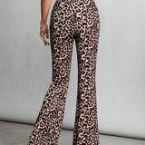 Tall Pantalones acampanados de punto con estampado de leopardo para mujer