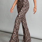 Tall Pantalones acampanados de punto con estampado de leopardo para mujer