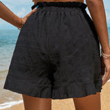 VCAY Shorts de mujer sueltos y de cintura alta para vacaciones de verano en la playa con fruncido y unicolor
