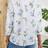 EMERY ROSE Camisa blanca casual con estampado de campo rural y manga media, versatil para mujeres