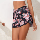 Pantalones Cortos De Bano De Estampado Tropical Para Mujer, Parte Inferior De Tankini De Traje De Bano De Cintura Alta